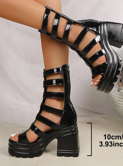 KissICON black / 37 Roman Super High Heels Sandals for Women Patent
