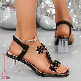 KissICON black / 37 Women's Crystal Flower Decor High Heels Sandals 2025