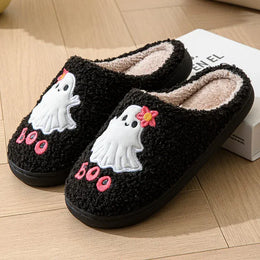 KissICON black / 38-39 Cartoon Halloween Ghost Cotton Slippers Women Winter Cute