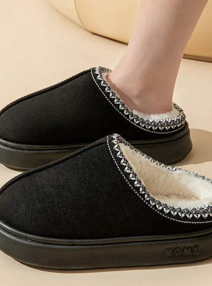 KissICON black / 38-39 Platform Fluffy Slippers Women House Flats Fashion Plush
