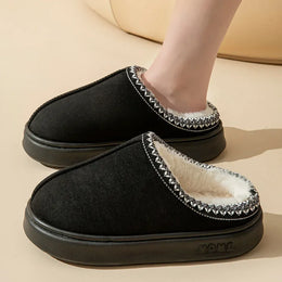 KissICON black / 38-39 Platform Fluffy Slippers Women House Flats Fashion Plush