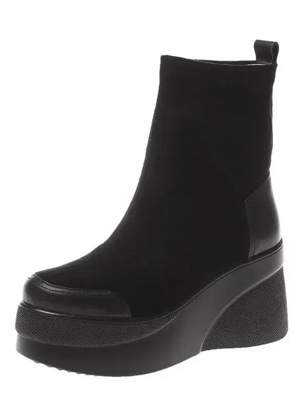 KissICON Black / 38 Autumn Increase Platform Short Boots Classic Black Wedges