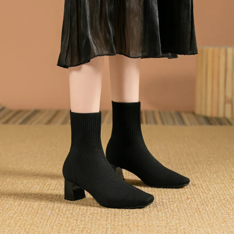 KissICON black / 39 / CHINA Women's Boots 2025 New Fashion Pointed Soft Knitted