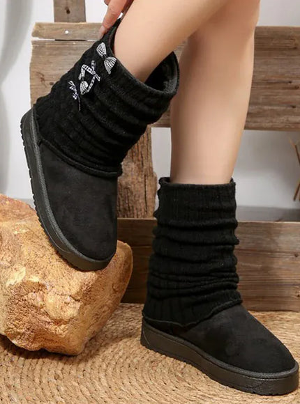 KissICON black / 39 Japanese Style Bowknot Snow Boots Women Fashion Round