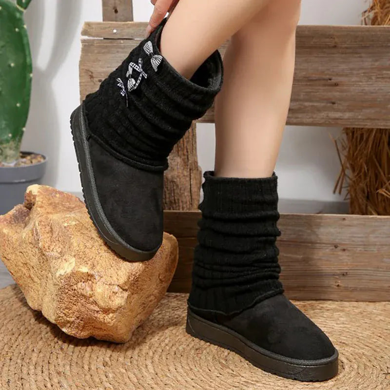 KissICON black / 39 Japanese Style Bowknot Snow Boots Women Fashion Round