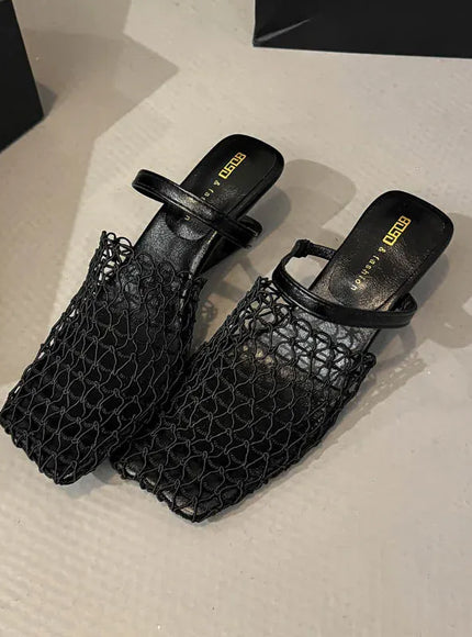 KissICON black / 39 Mesh Silver Med Heels Sandals for Women Fashion