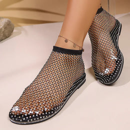 KissICON black / 39 Shiny Crystal Solid Flat Sandals for Women Breathable