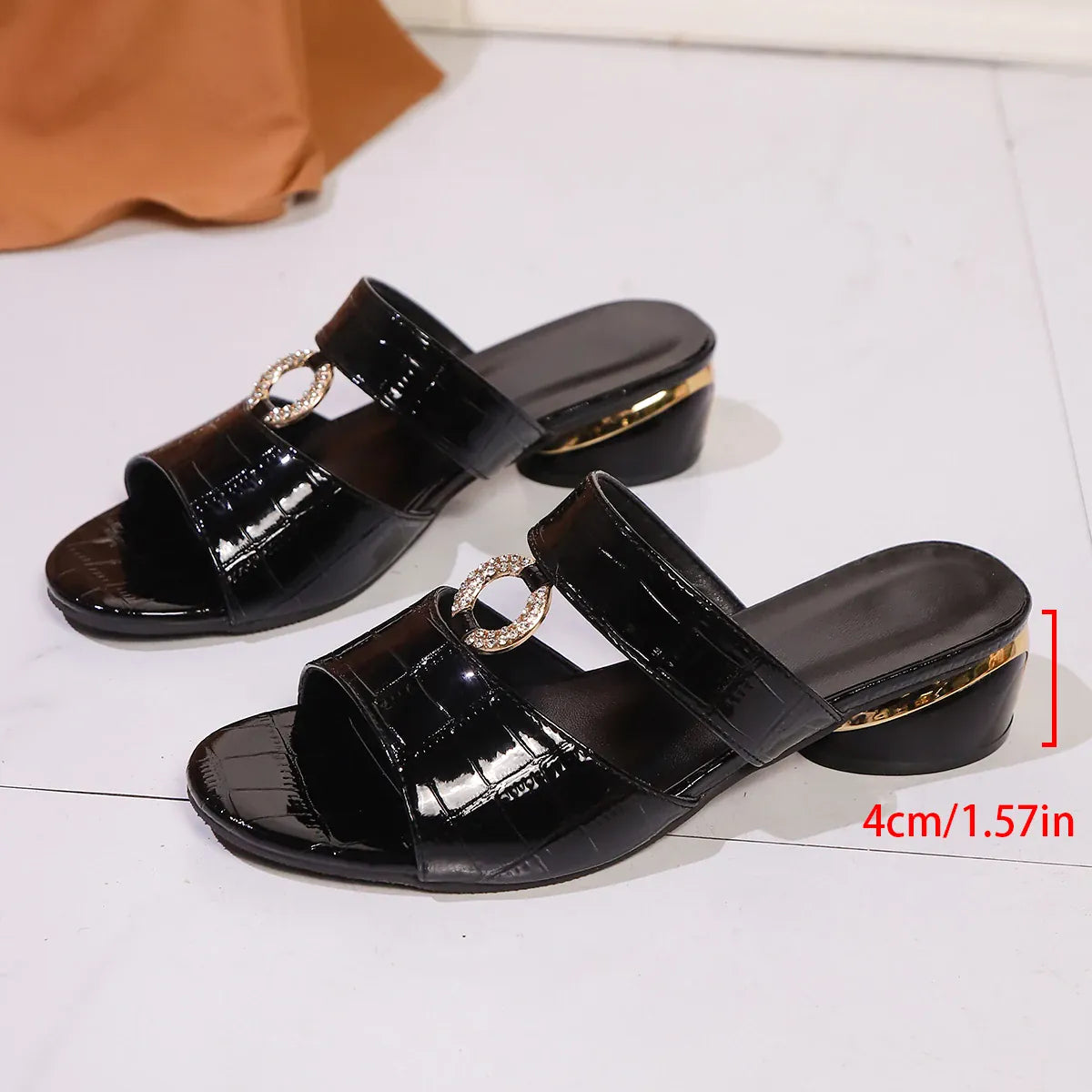 jkthpu-45 black / 39 Sparkling Rhinestone Low Heel Open Toe Slippers