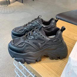 Dropshipman Black / 39 Women New Fashion Platform Sport Shoes Women 2024 New Summer Black Casual Chunky Sneakers Women Mesh Leather Platform Shoes
