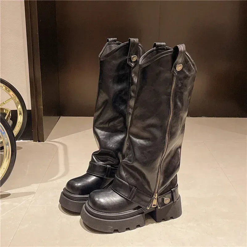 KissICON black / 39 Women's Boots 2025 New Style Retro High Western