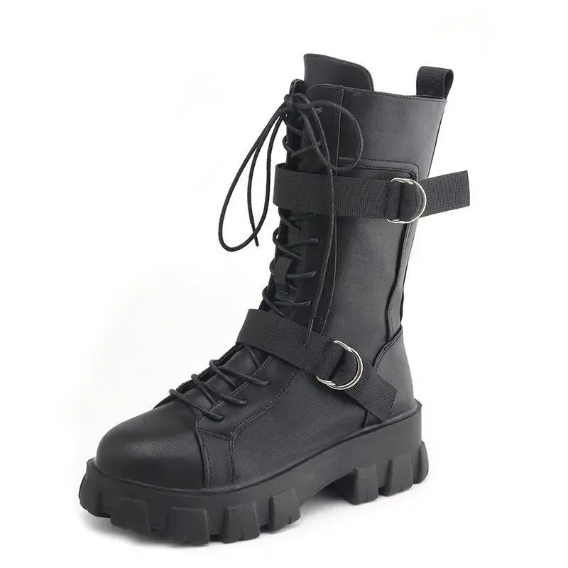 KissICON Black / 39 Women's Boots Fashion Motorcycle Boot Luxury High-tops Leather