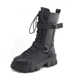 KissICON Black / 39 Women's Boots Fashion Motorcycle Boot Luxury High-tops Leather