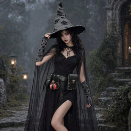 KissICON Black / 3pcs Gothic Witch Costume Complete Halloween Party Outfit Set