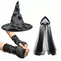 KissICON Black / 3pcs Gothic Witch Costume Complete Halloween Party Outfit Set