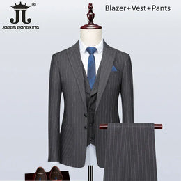 KissICON Black 3Piece / 5XL (EUR XXL) British Plaid 3Pc Mens Suit Blazer Vest Pants S5XL