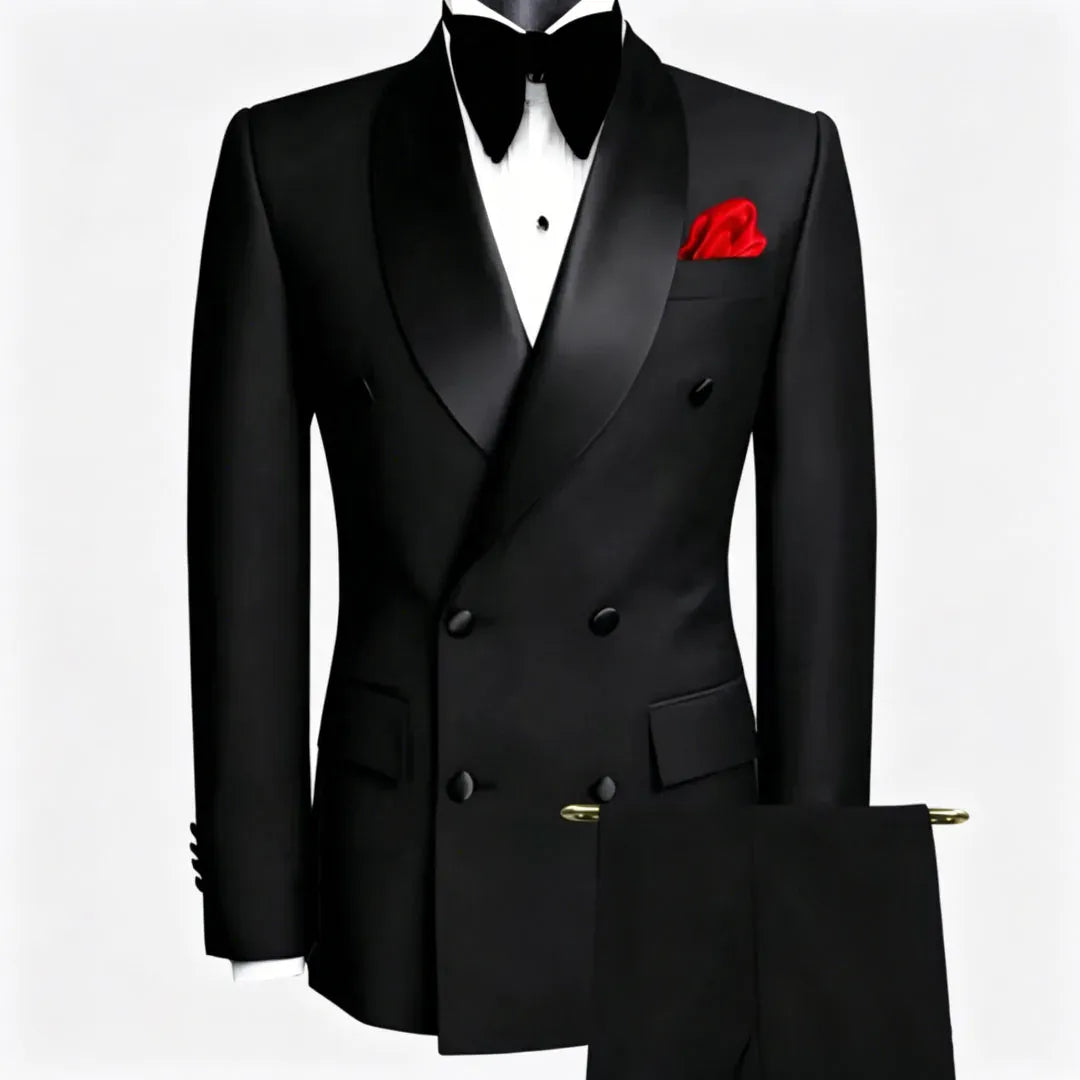 KissICON Black / 3XL Black DoubleBreasted Suit Wedding Business Banquet Essential