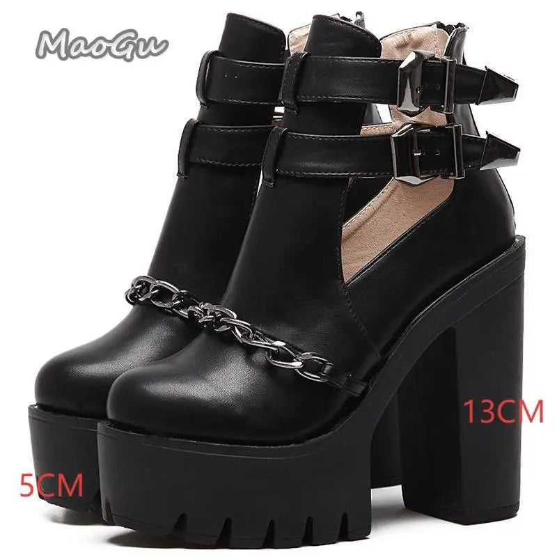 KissICON Black-4 / 40 Punk Style Super High Heel Goth Boots Black