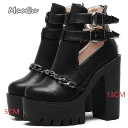 KissICON Black-4 / 40 Punk Style Super High Heel Goth Boots Black