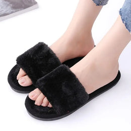KissICON black / 40-41 1 Pair Women Slippers New Fashion Plush Shallow