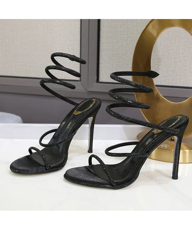 Dropshipman Black / 40 Eilyken Summer Street Style CRYSTAL Ankle Strap Women Sandals Sexy Open Toe Thin High Heels Party Prom Shoes
