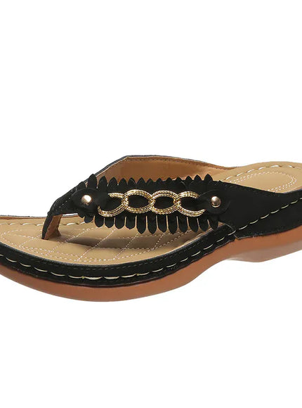 KissICON black / 40 Metal Chain Wedges Sandals for Women Tassels Decor