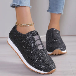 Dropshipman black / 40 Women's Silver Glitter Sneakers For Women Bling Shoes Slip-on Casual Trend Platform Sport Shoes Woman Non-slip Vulcanize Shoes