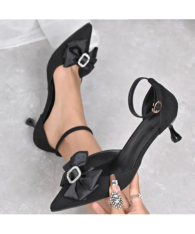 KissICON black / 41 Bowtie Decor High Heels Sandals for Women Shiny
