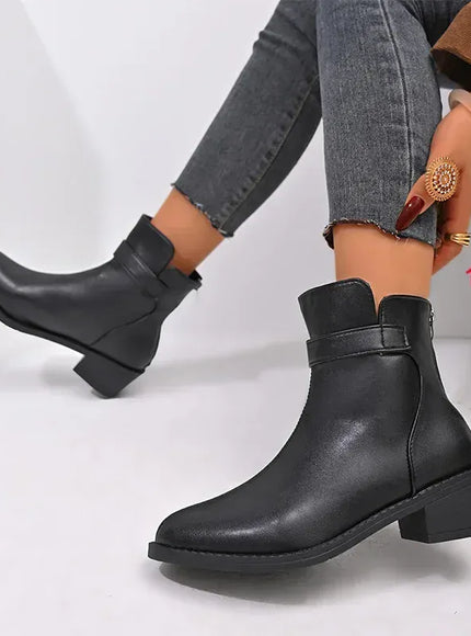 KissICON black / 41 British Style Black Ankle Boots Plus Size Pu