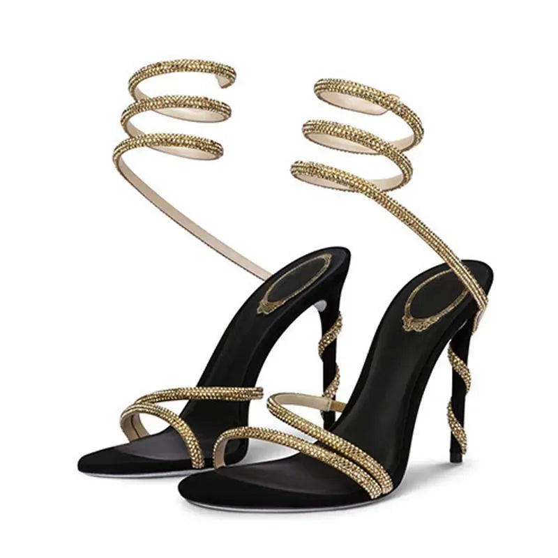 Dropshipman Black / 41 Eilyken Fashion Style Crystal Diamond Ankle Strap Women Sandals Sexy Open Toe Thin High Heels Nightclub Banquet Party Shoes