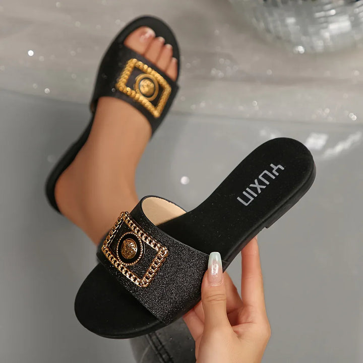 Elegant Metal Trim Flat Sandals
