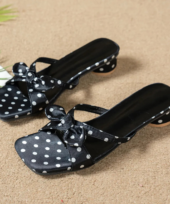 KissICON black / 41 Luxury Brand High Heel Open Toe Gladiator Slippers Polka Dot Bowknot Women Sandals Square Head Round Heel Slides Mules Shoes 42