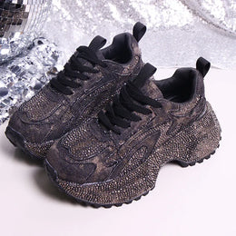 Dropshipman Black / 41 Luxury Rhinestone Chunky Sneakers for Women Fashion Purple Denim Platform Sports Shoes Woman Non Slip Thick Sole Vulcanize Shoes