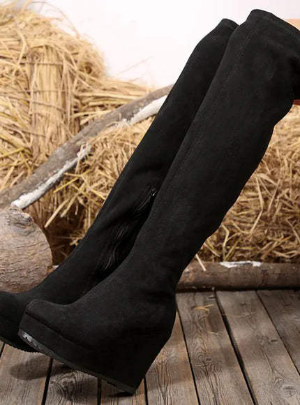 KissICON black / 41 Vintage Black Faux Suede Wedges Boots Women Sexy