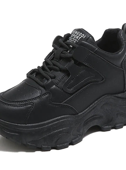 Dropshipman black / 41 White Platform Women's Sneakers 2024 Spring Lace-Up Thick Bottom Vulcanize Shoes Woman Pu Leather Breathable Sports Shoes Ladies