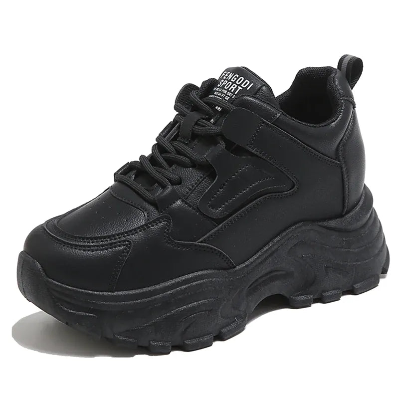 Dropshipman black / 41 White Platform Women's Sneakers 2024 Spring Lace-Up Thick Bottom Vulcanize Shoes Woman Pu Leather Breathable Sports Shoes Ladies