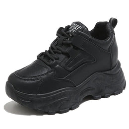 Dropshipman black / 41 White Platform Women's Sneakers 2024 Spring Lace-Up Thick Bottom Vulcanize Shoes Woman Pu Leather Breathable Sports Shoes Ladies