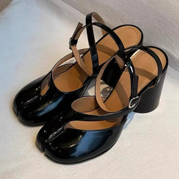 Dropshipman black / 42 2025 Tabi Sandals Women Brand Designer Cross Ankle Strap Buckle Slingback Chunky High Heels Elegant Mary Jane Split-toe Shoes