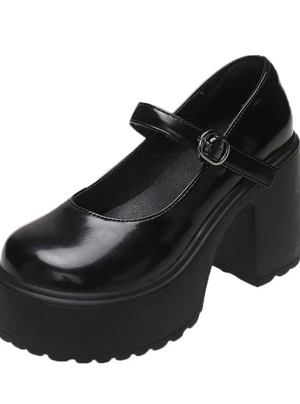 Dropshipman black / 42 Chunky Platform High Heels Pumps Women 2023 Autumn Pu Leather Ankle Buckle Mary Jane Shoes Woman Thick Heeled White Lolita Shoes