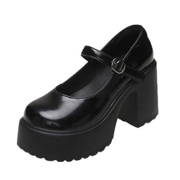 Dropshipman black / 42 Chunky Platform High Heels Pumps Women 2023 Autumn Pu Leather Ankle Buckle Mary Jane Shoes Woman Thick Heeled White Lolita Shoes