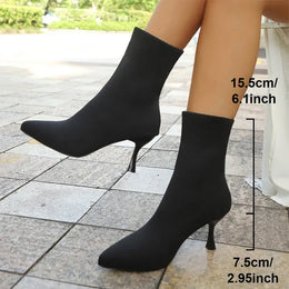 KissICON black / 42 Fashion Elastic Sock Boots Women Knitted Breathable High