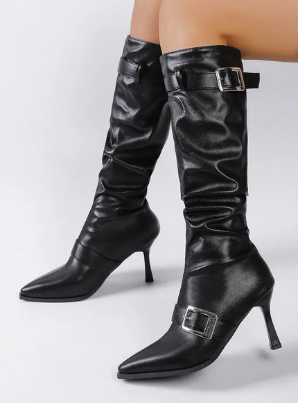 KissICON black / 42 Punk Metal Buckle Decor High Heels Boots Women