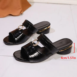 jkthpu-45 black / 42 Sparkling Rhinestone Low Heel Open Toe Slippers