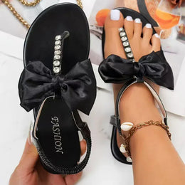 KissICON black / 42 Women's Bowtie Decor Solid Flat Sandals Shiny Crystal