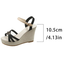 KissICON black / 42 Women's Cross Band Metal Wedges Sandals Thick Sole