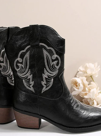 KissICON black / 43 Ethnic Embroider Decor High Heel Boots for Women