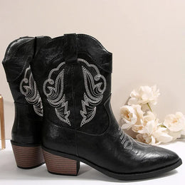 KissICON black / 43 Ethnic Embroider Decor High Heel Boots for Women