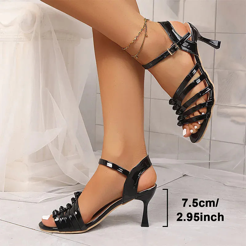 KissICON black / 43 Fashion Ladies Patent Leather High Heels Sandals Black