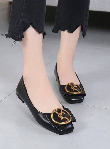 KissICON Black / 44 Spring Shallow Square Toe Flats Casual Shoes Women