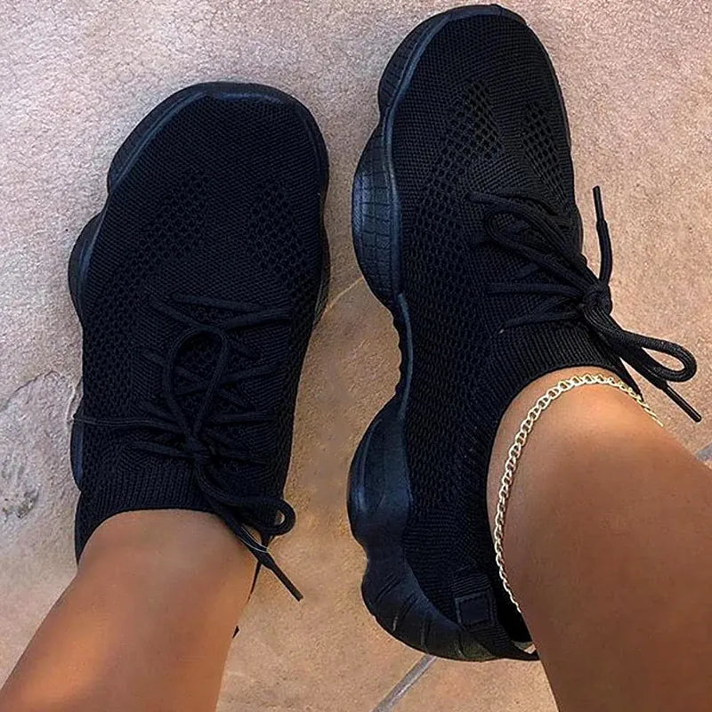 Dropshipman black / 44 Women's Sneakers 2024 New Fashion Breathable Trainers Comfortable Sneakers Women Mesh Fabric Lace Up Female Footwear Women Shoes