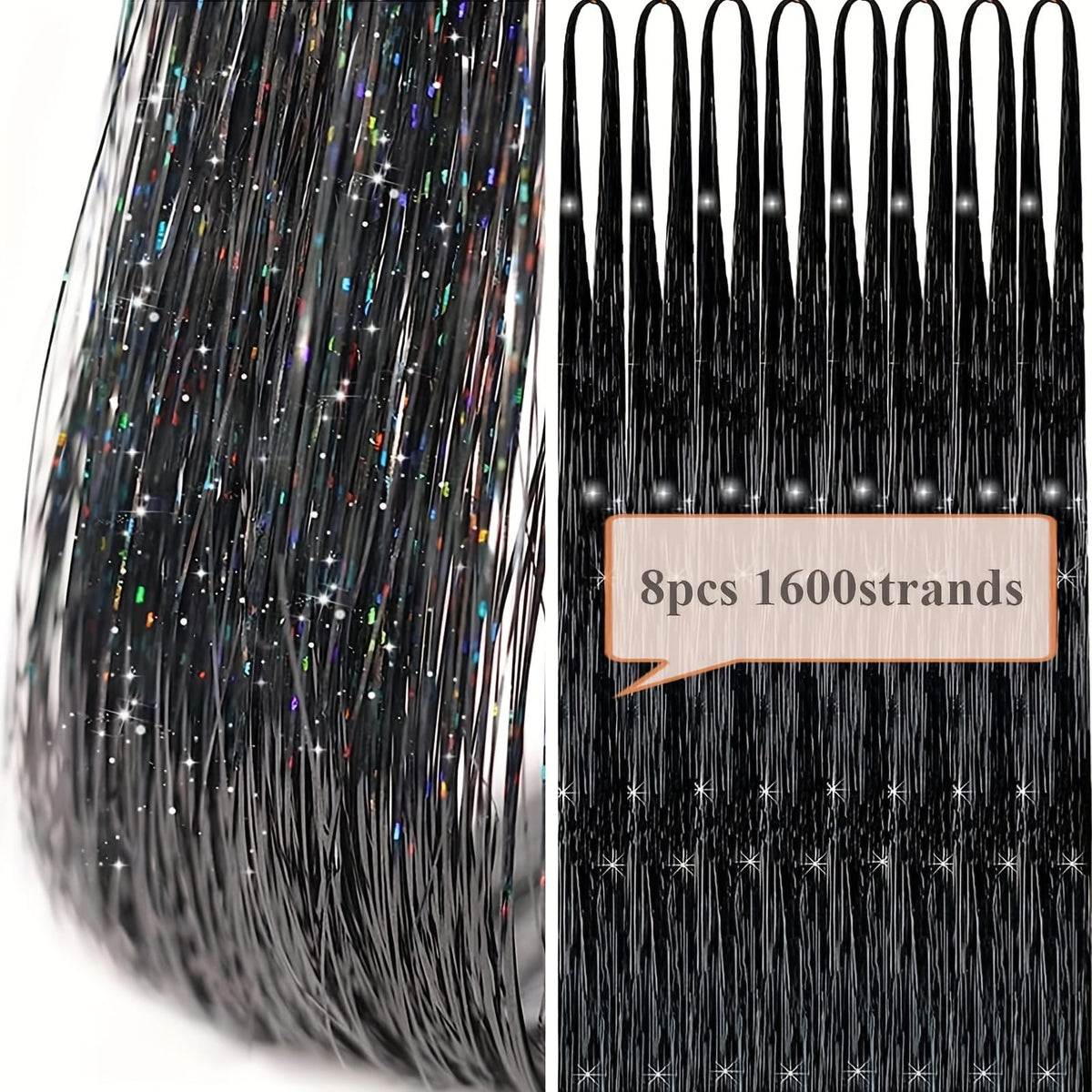 KissICON Black 48 Inch Silvery Hair Tinsel Kit